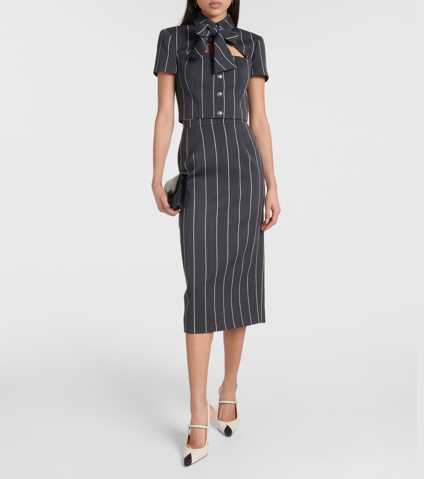 Pinstripe cropped wool-blend jacket - 2