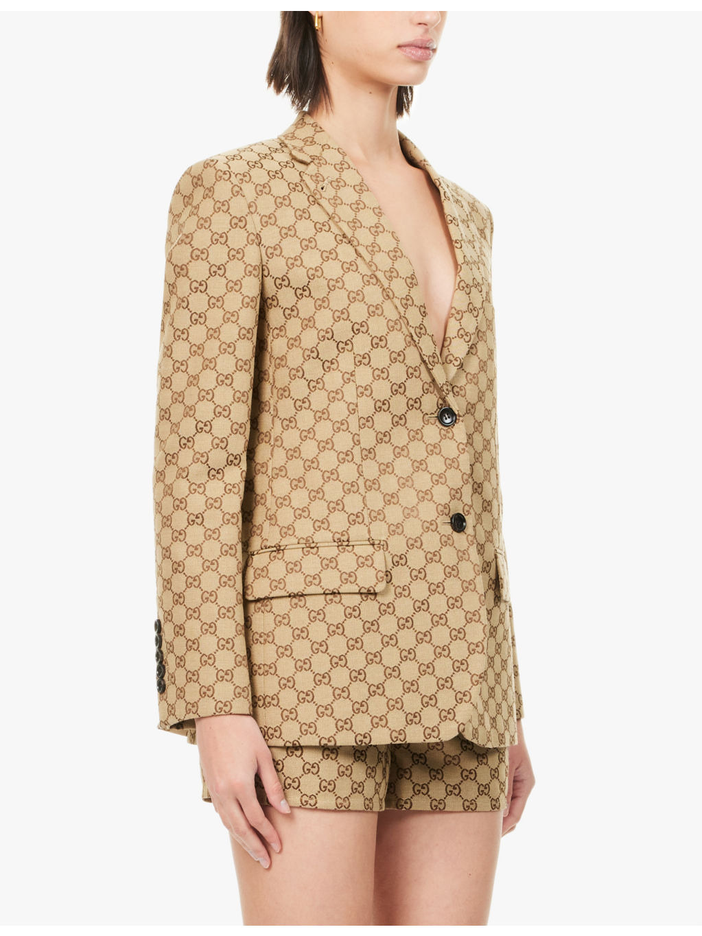 Monogram-print slim-fit cotton-blend blazer - 3