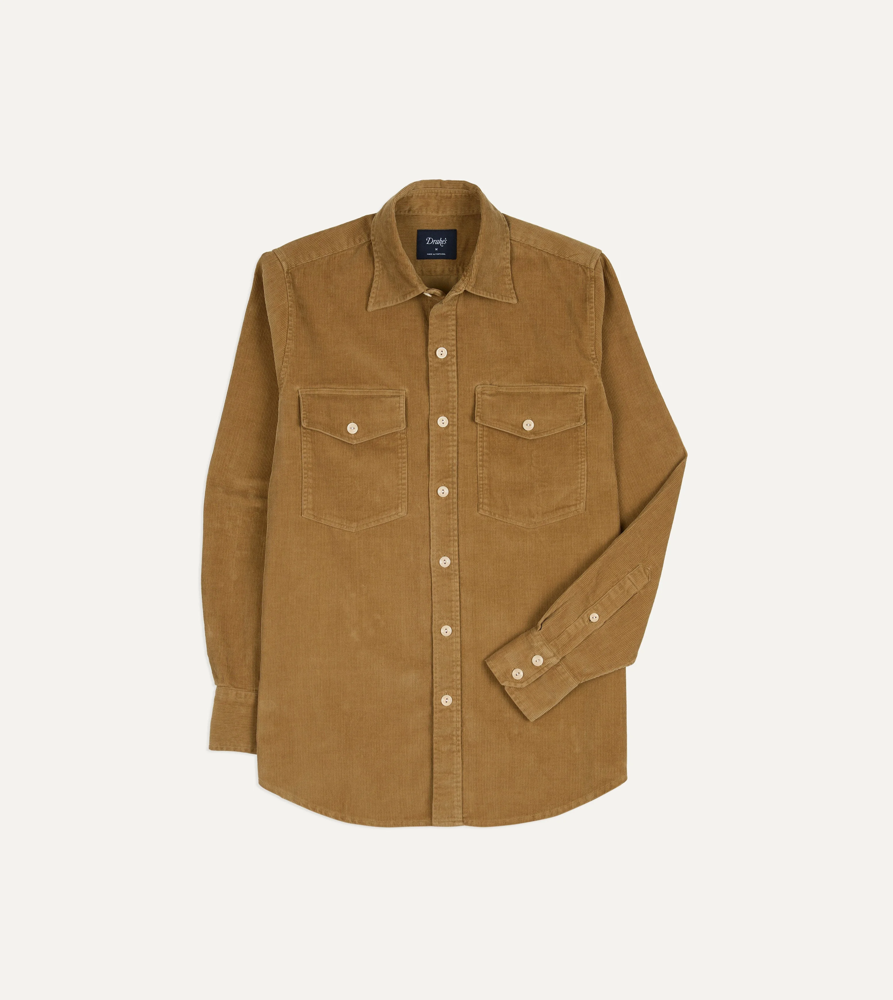 Tan Corduroy Two-Pocket Long Point Collar Work Shirt - 1