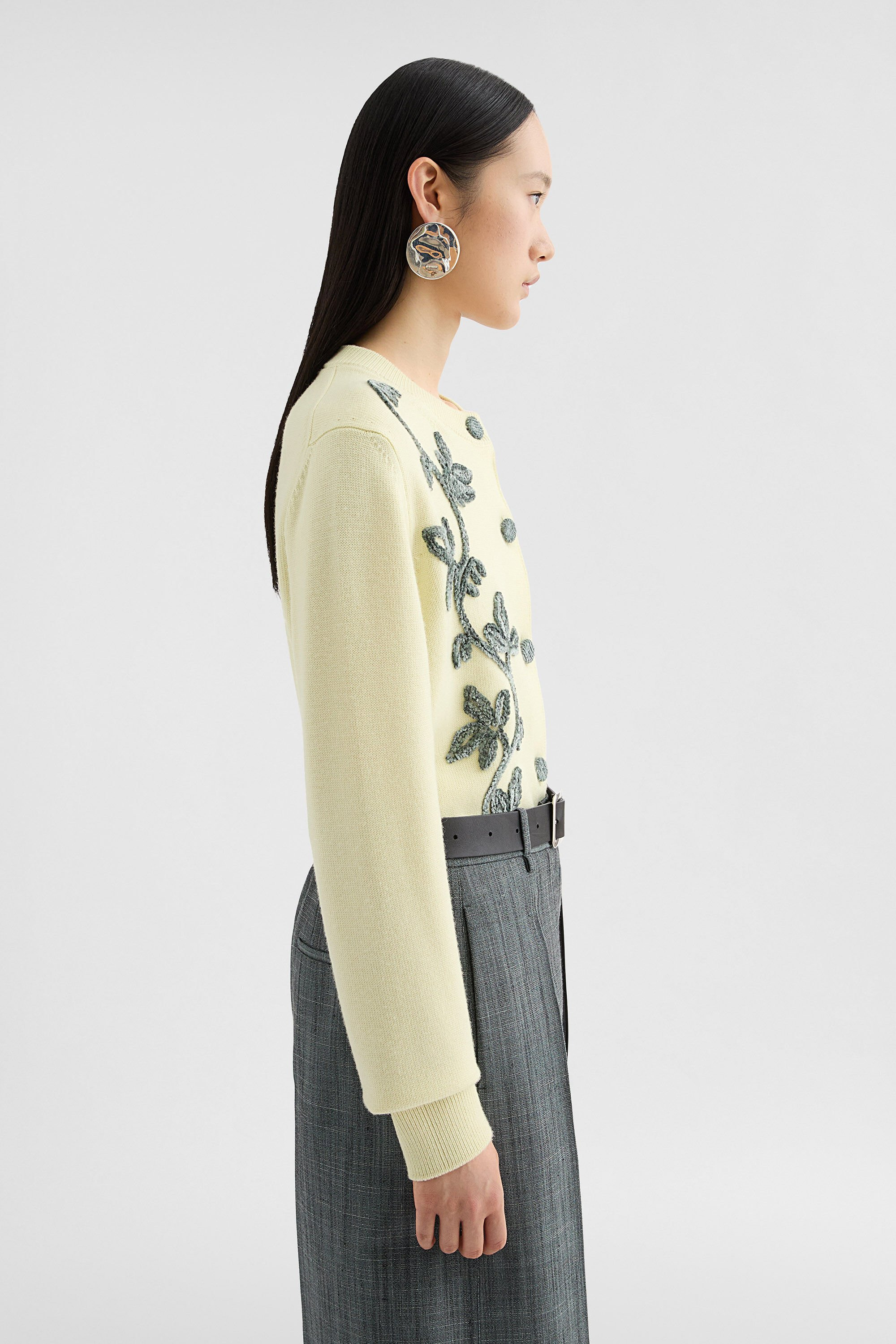 Wool Blend Embroidered Cardigan - 3