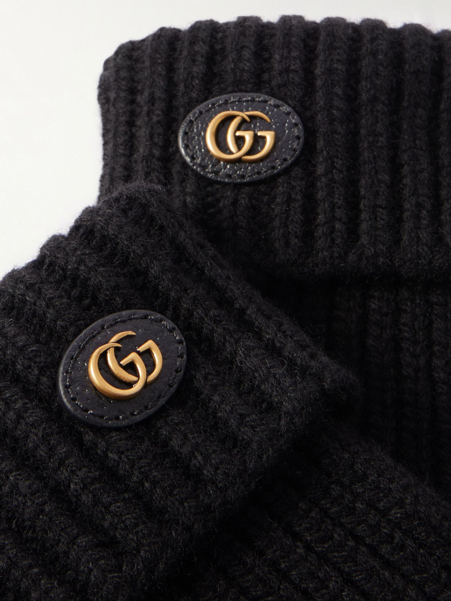 Embellished leather-trimmed wool and cashmere-blend gloves Black - 3
