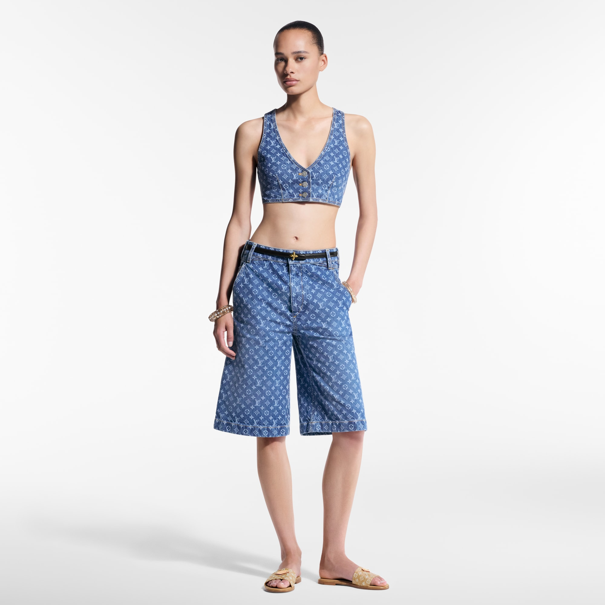 Monogram Denim Crop Top - 4