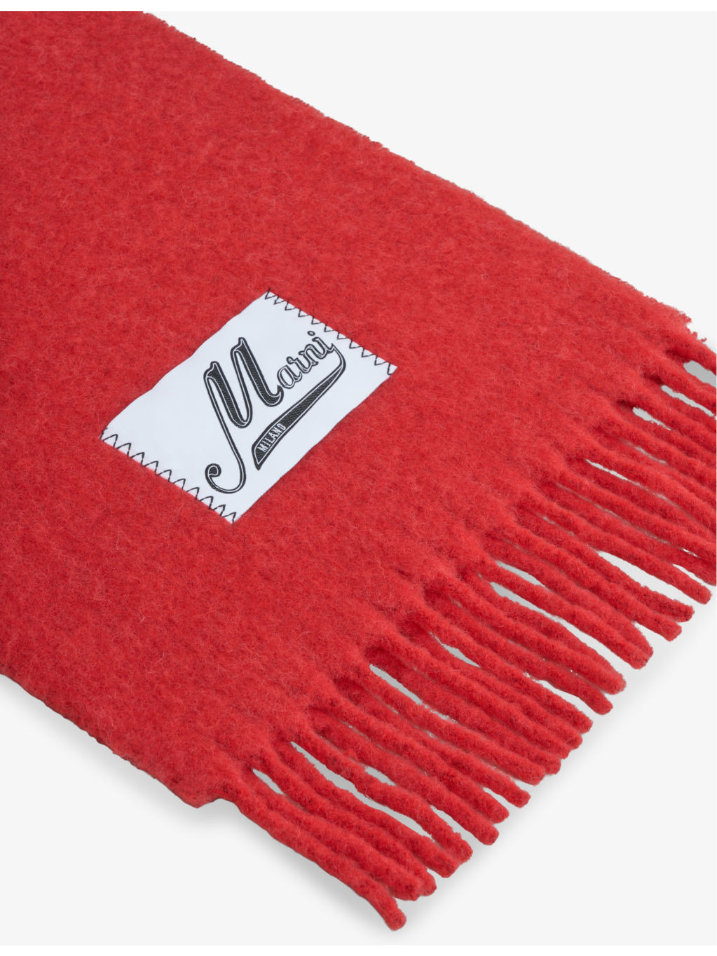 Branded-patch fringed-trim wool-blend scarf - 3