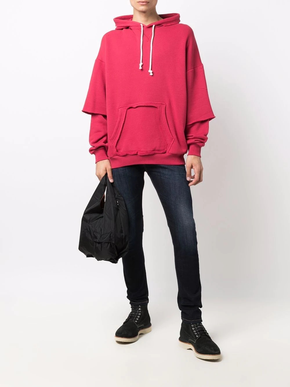 layered cotton drawstring hoodie - 2