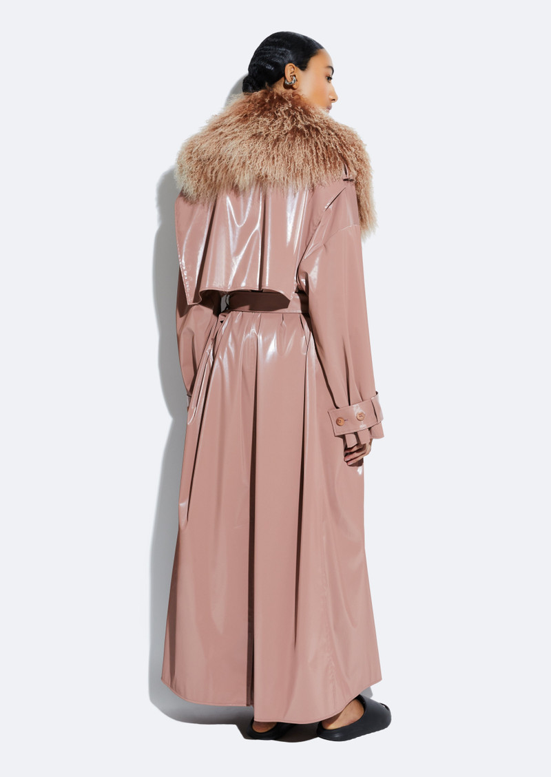 Vinyl Double Breasted Trench With Shearling Collar 4