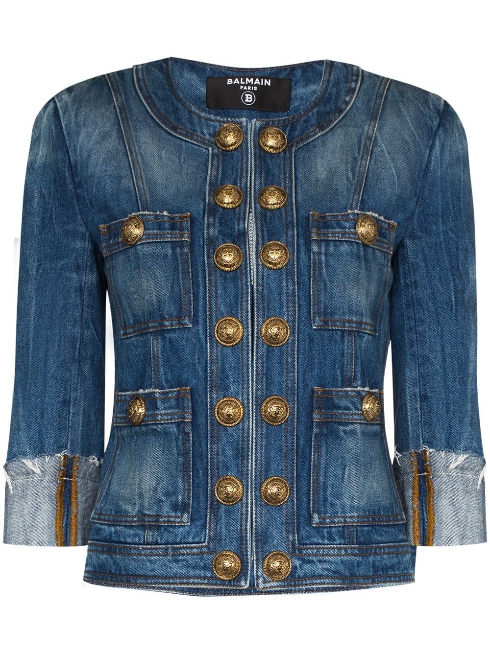 square-shoulder denim jacket - 1