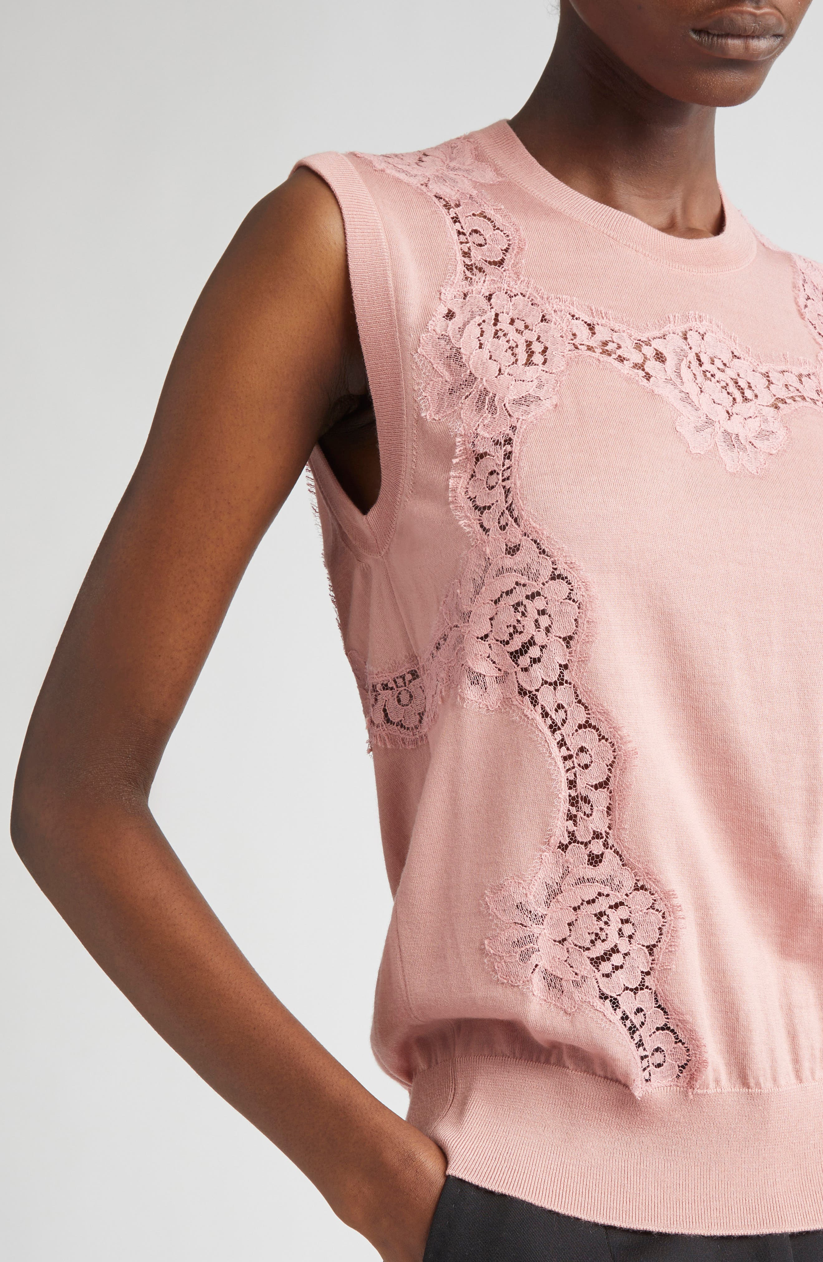 Dolce&Gabbana Lace Trim Sweater Tank in Rosa Polvere Scuro at Nordstrom - 4