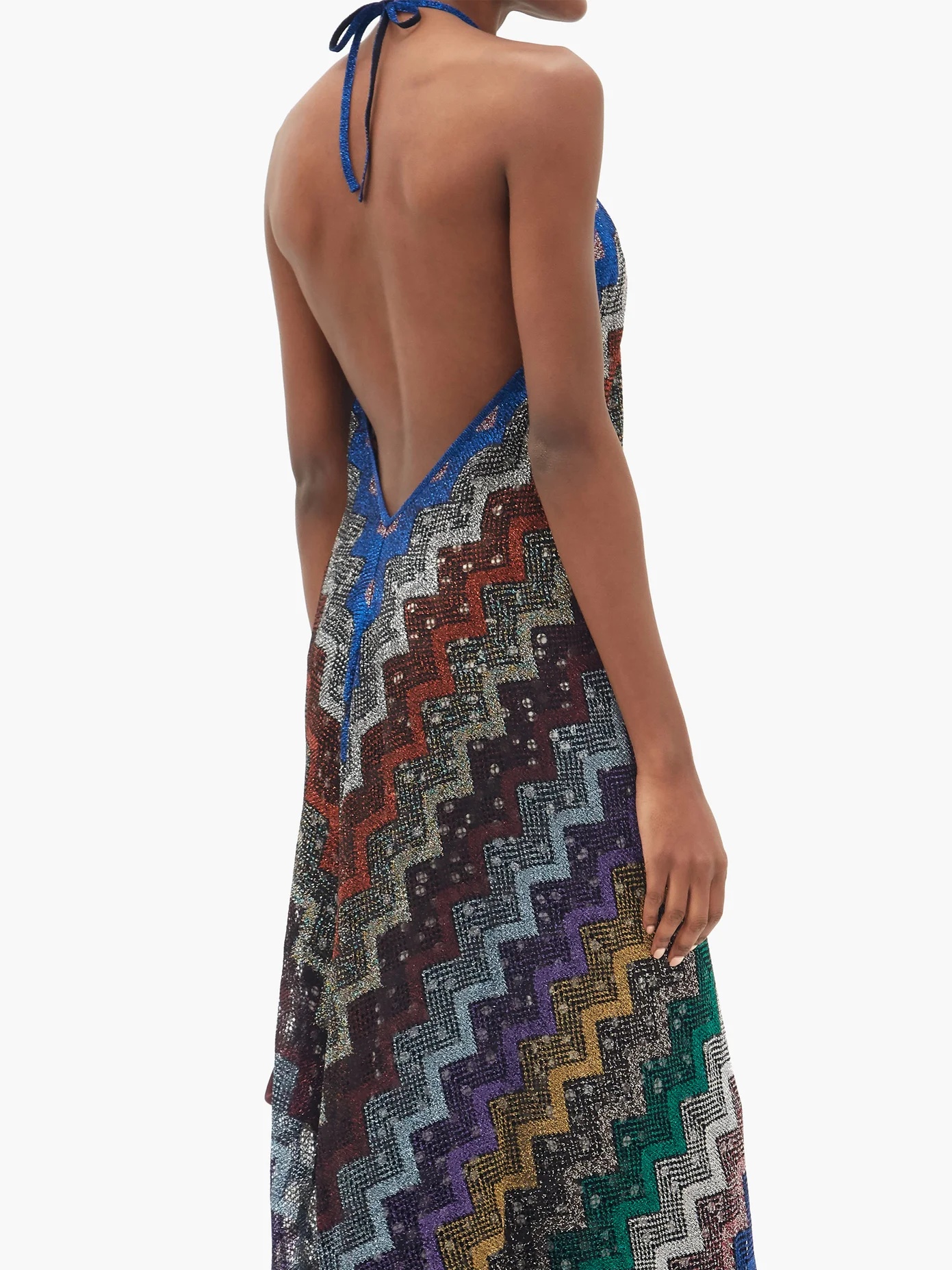 Glitter-chevron backless halterneck maxi dress - 6