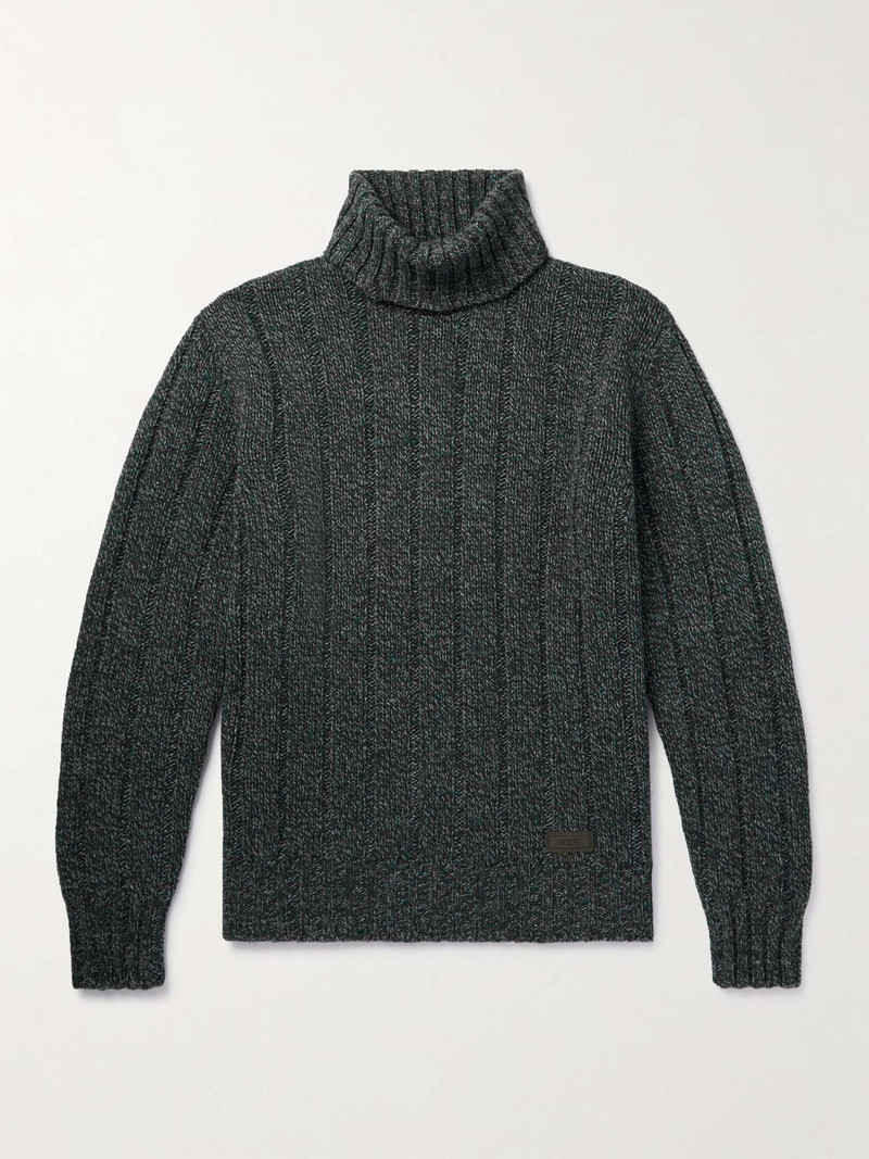 Logo-Appliquéd Ribbed Wool-Blend Rollneck Sweater 1
