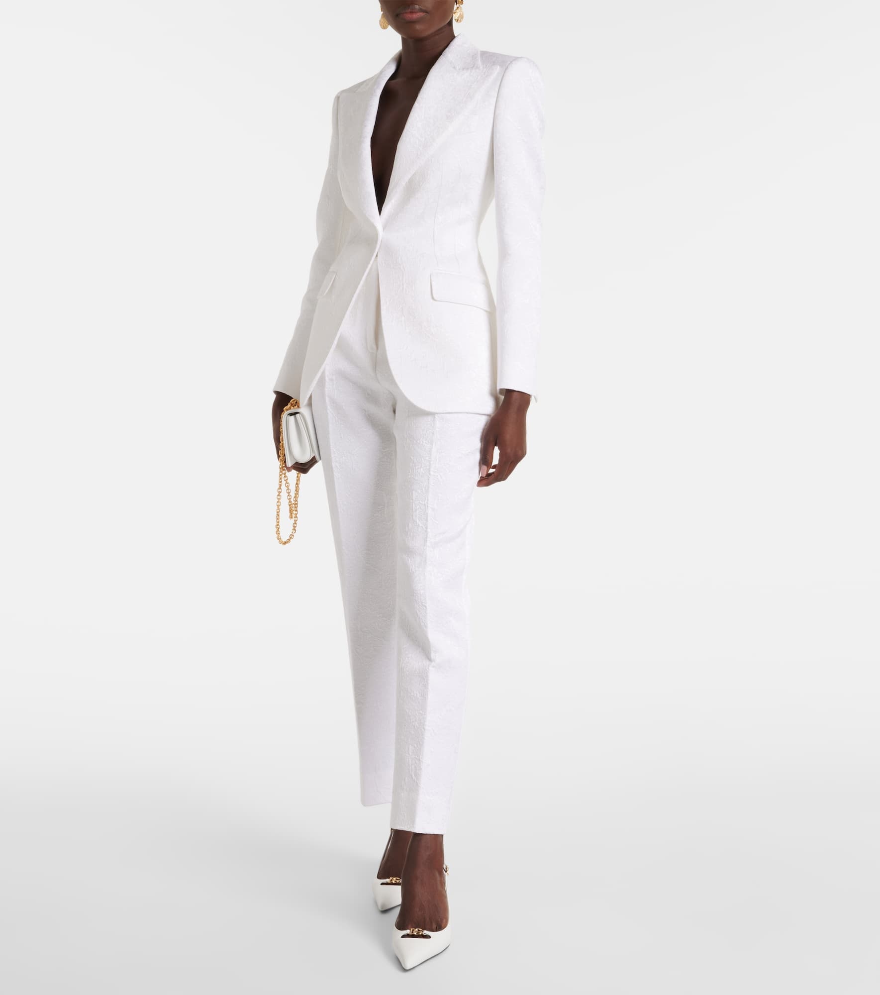 Cotton-blend brocade slim pants - 2