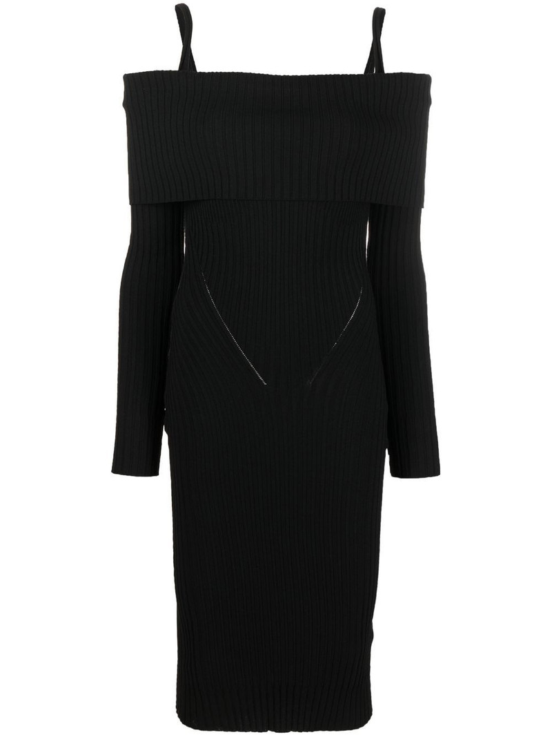 off-shoulder ribbed knit dress 1