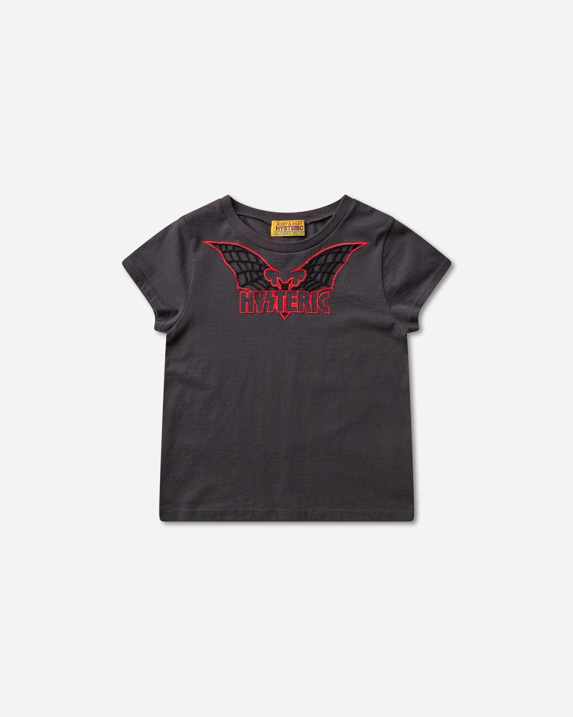 Women's Bat Web Embroidered Baby T-Shirt Black - 1