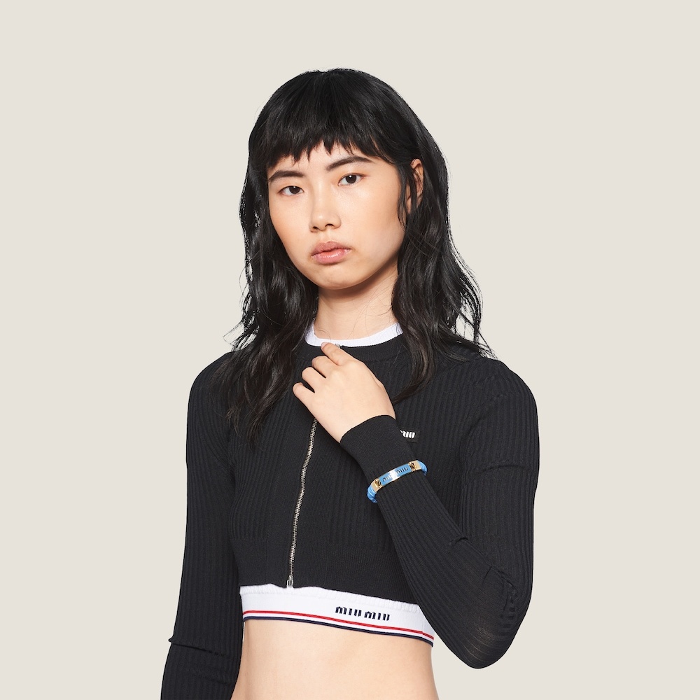Nappa leather and metal bracelet with logo - 1