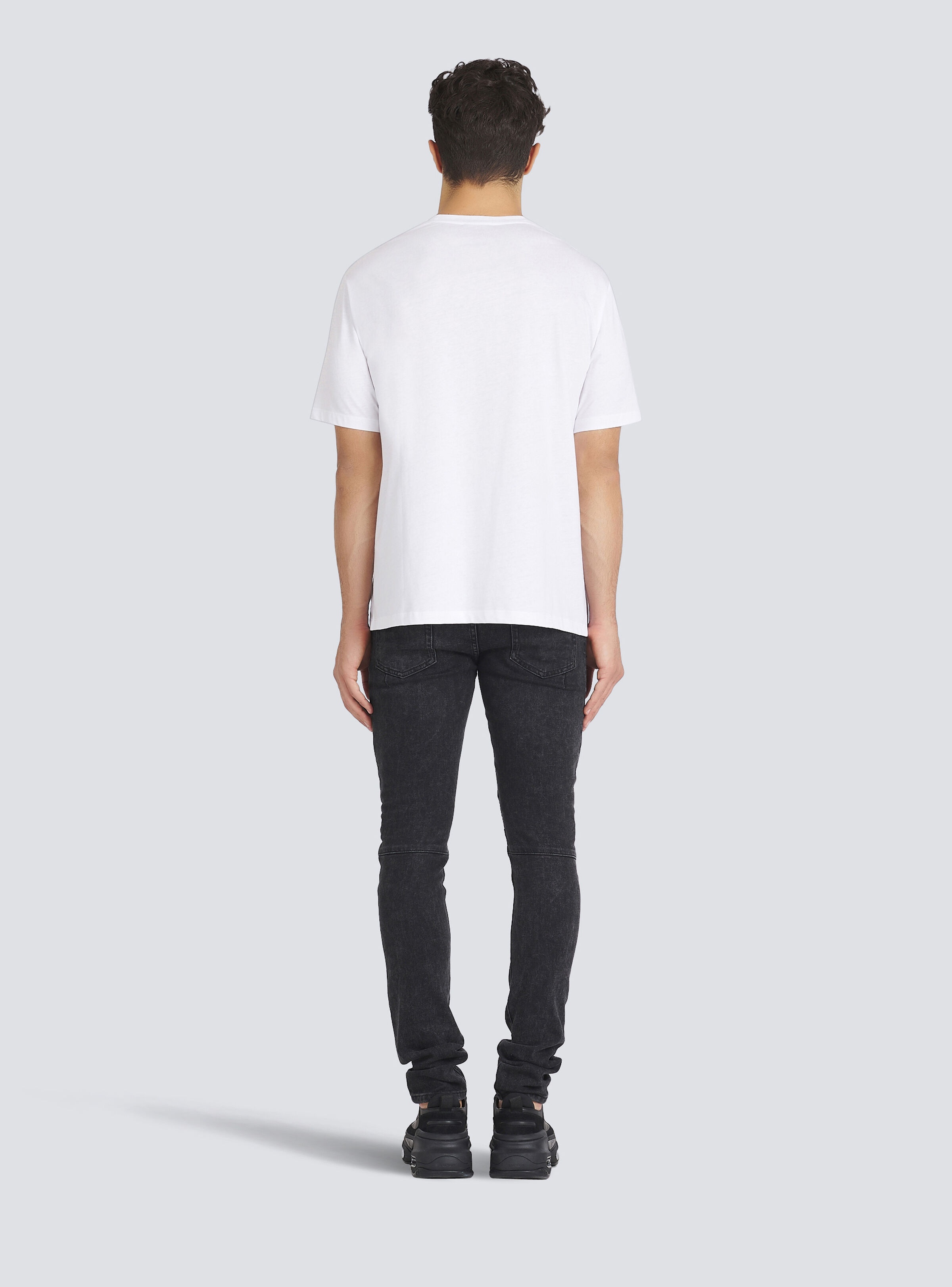 Cotton T-shirt with flocked Balmain medallion - 4