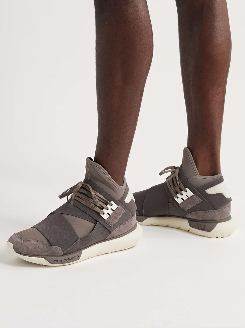 Y-3 Qasa Suede-Trimmed Neoprene and Webbing High-Top Sneakers outlook