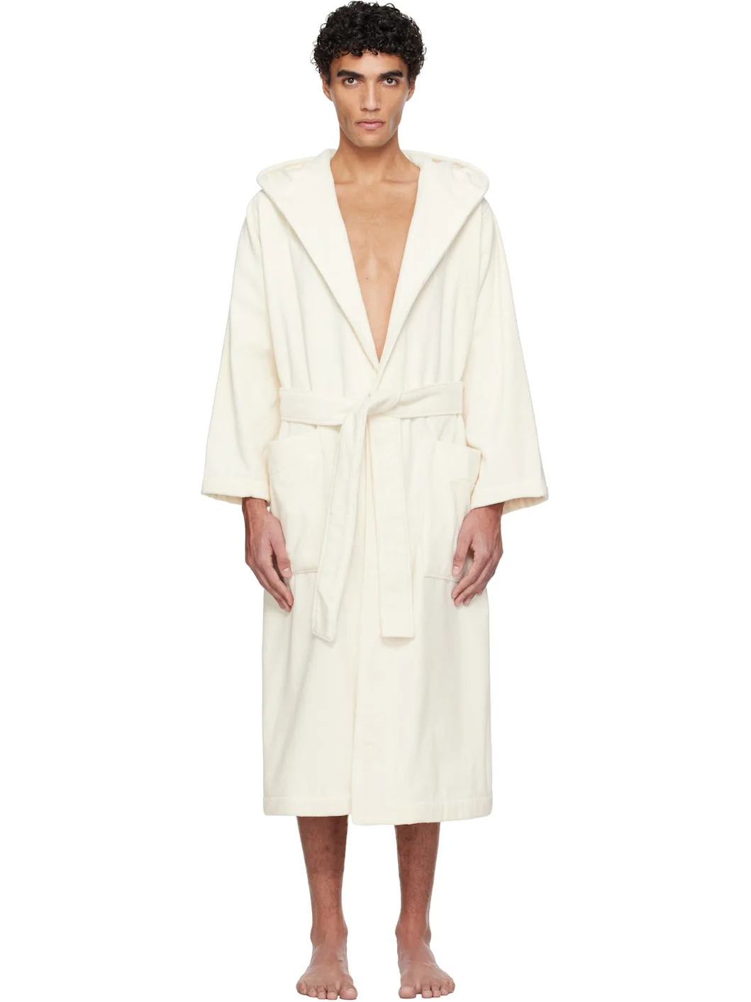 Off-White Terry Hooded Bathrobe - 1