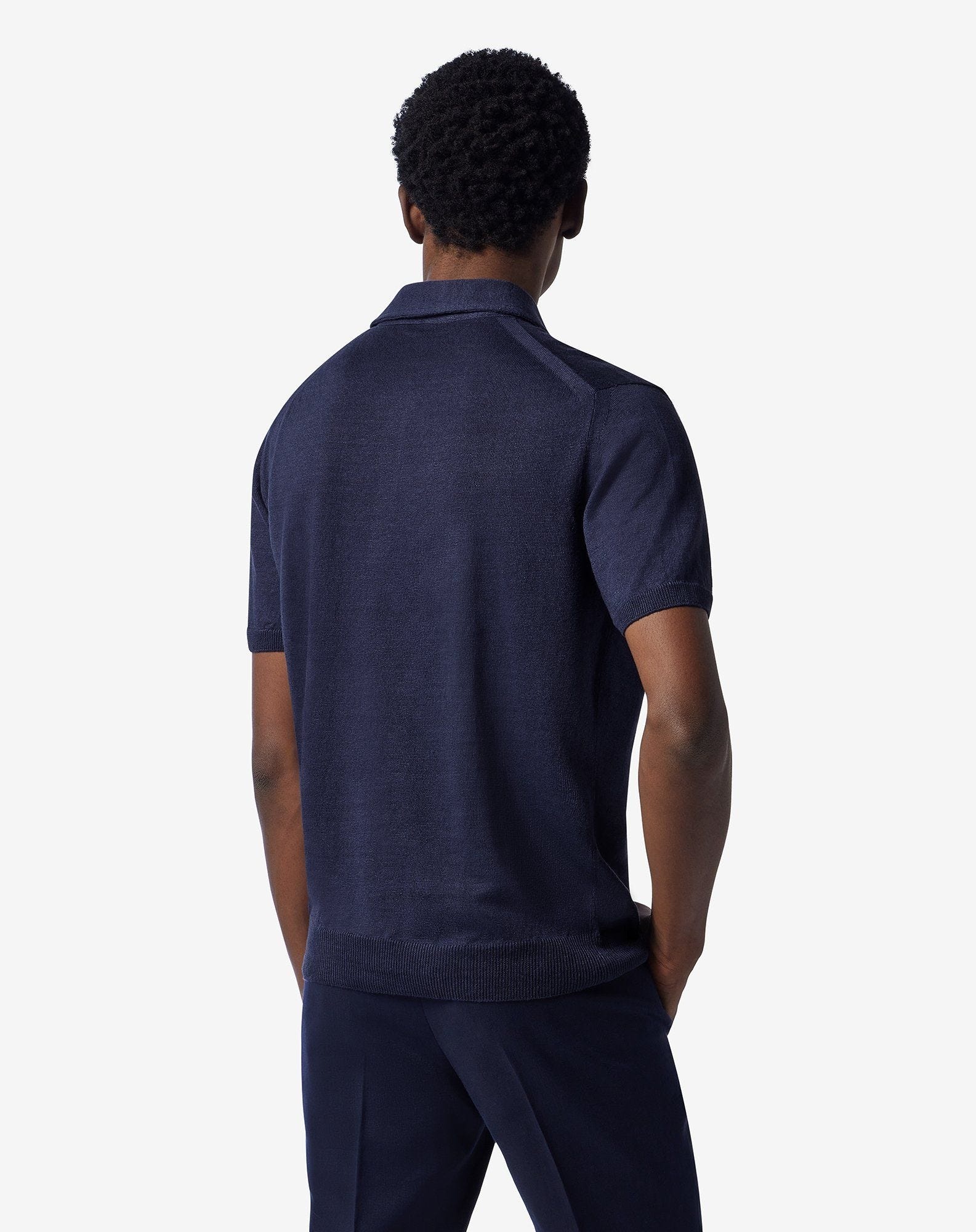 Royal blue button-up linen polo shirt - 3