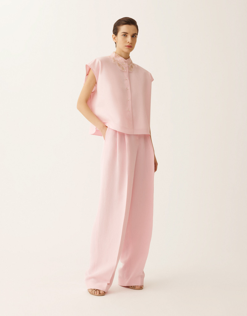 FABIANA FILIPPI Fluid linen and viscose trousers in petal pink outlook