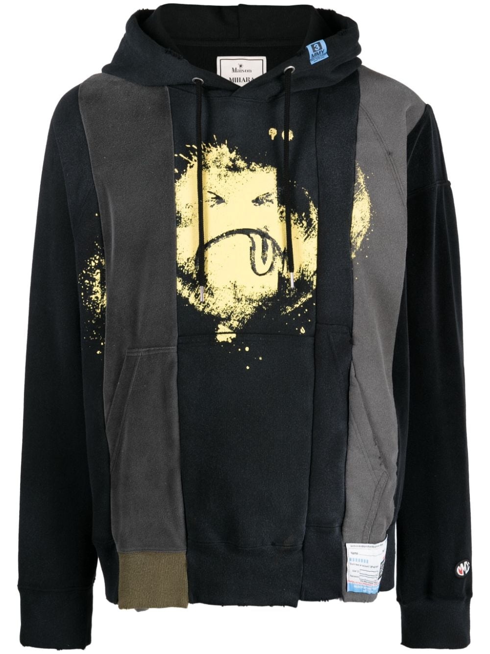 smiley face-print panelled hoodie - 1