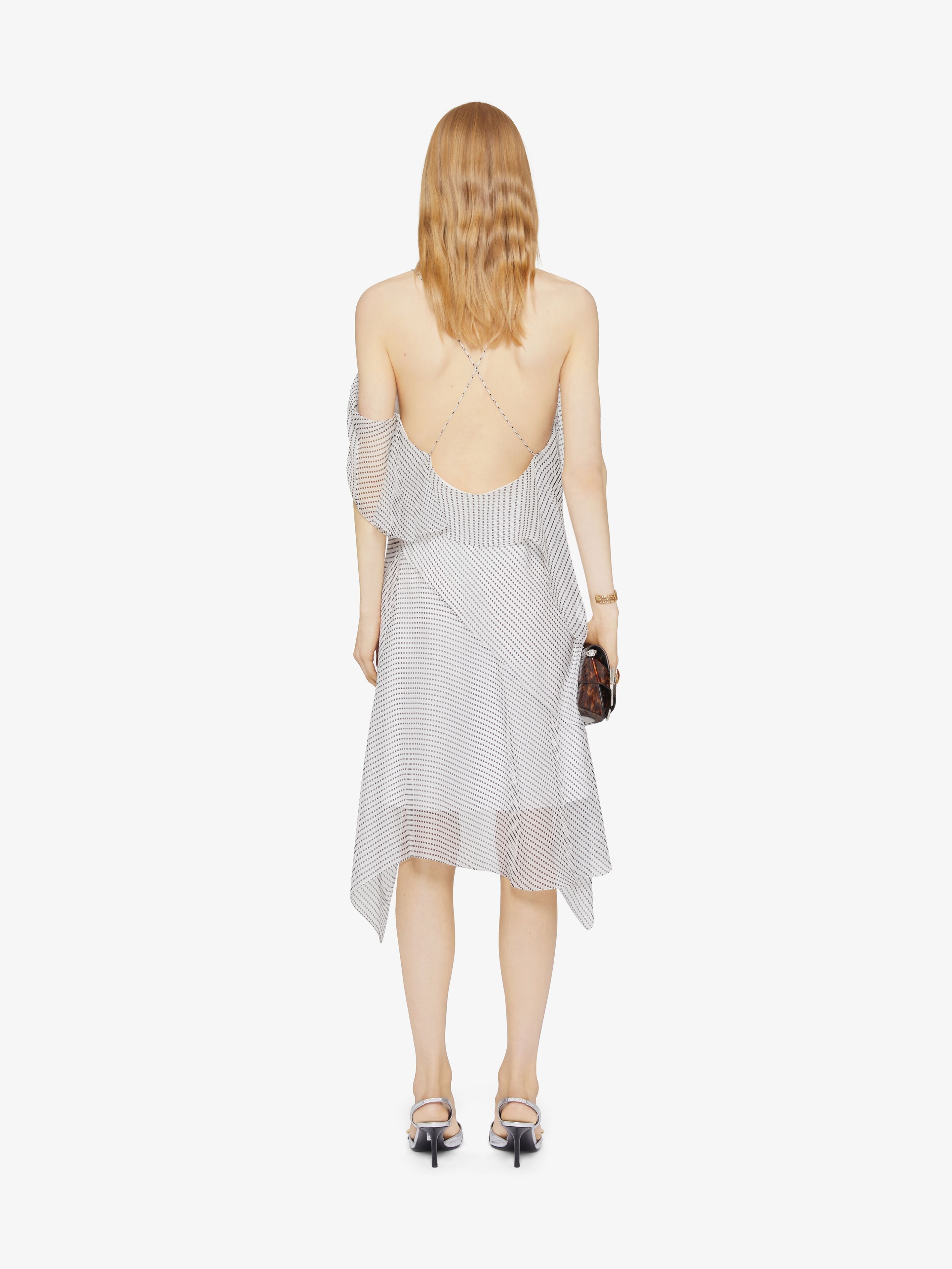 ASYMMETRIC POLKA DOTS DRAPED DRESS IN SILK CHIFFON - 4