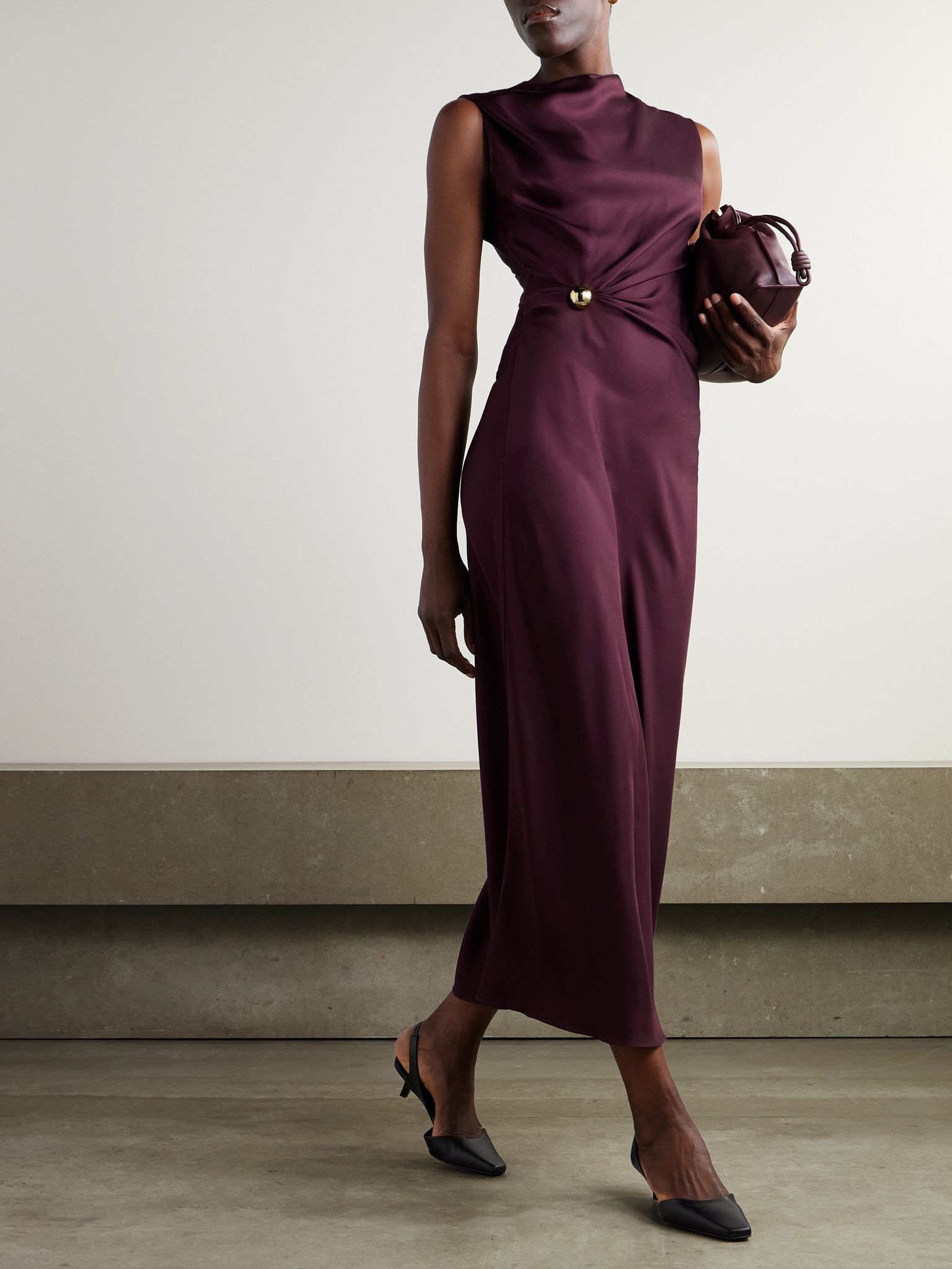 Roan draped silk-twill maxi dress Plum - 2