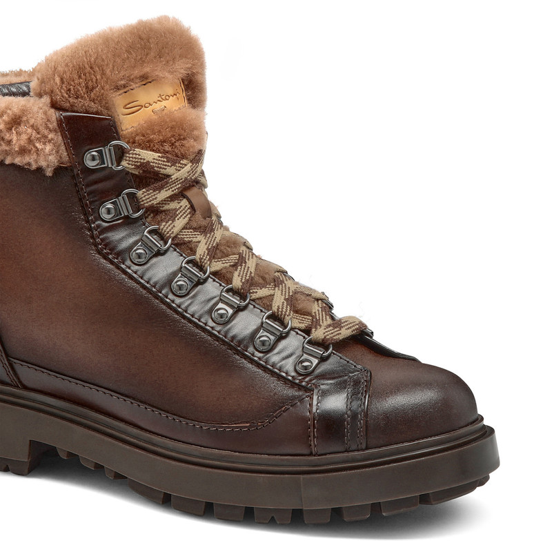 Men's dark brown suede hiking boot with fur 6