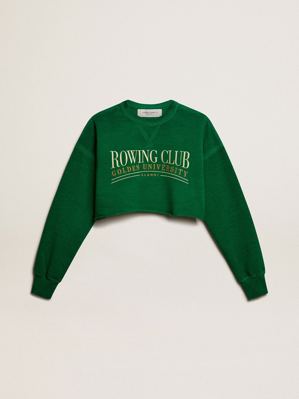 Green cropped round-neck cotton sweatshirt - 1
