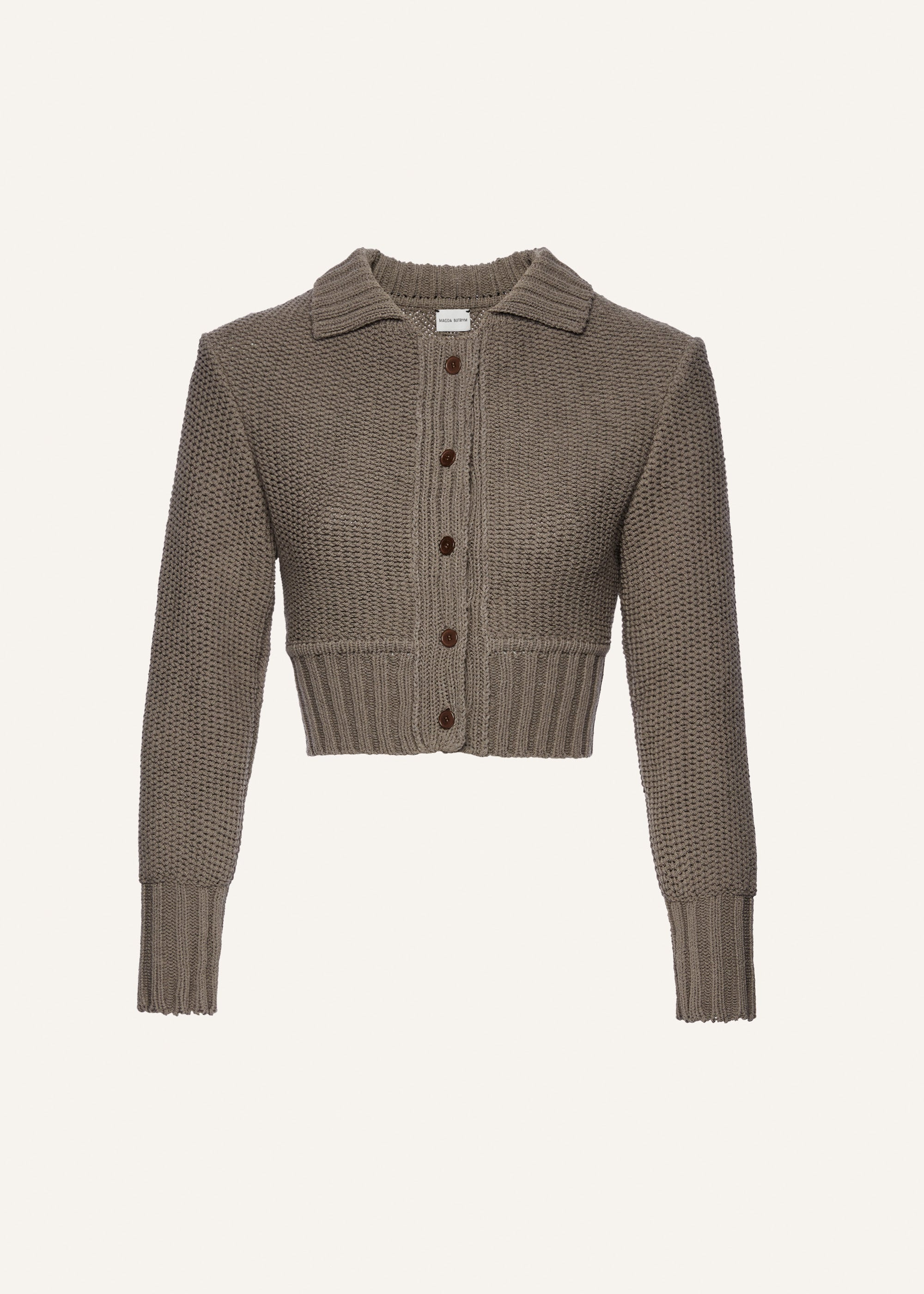 Collared cotton cardigan in khaki - 1