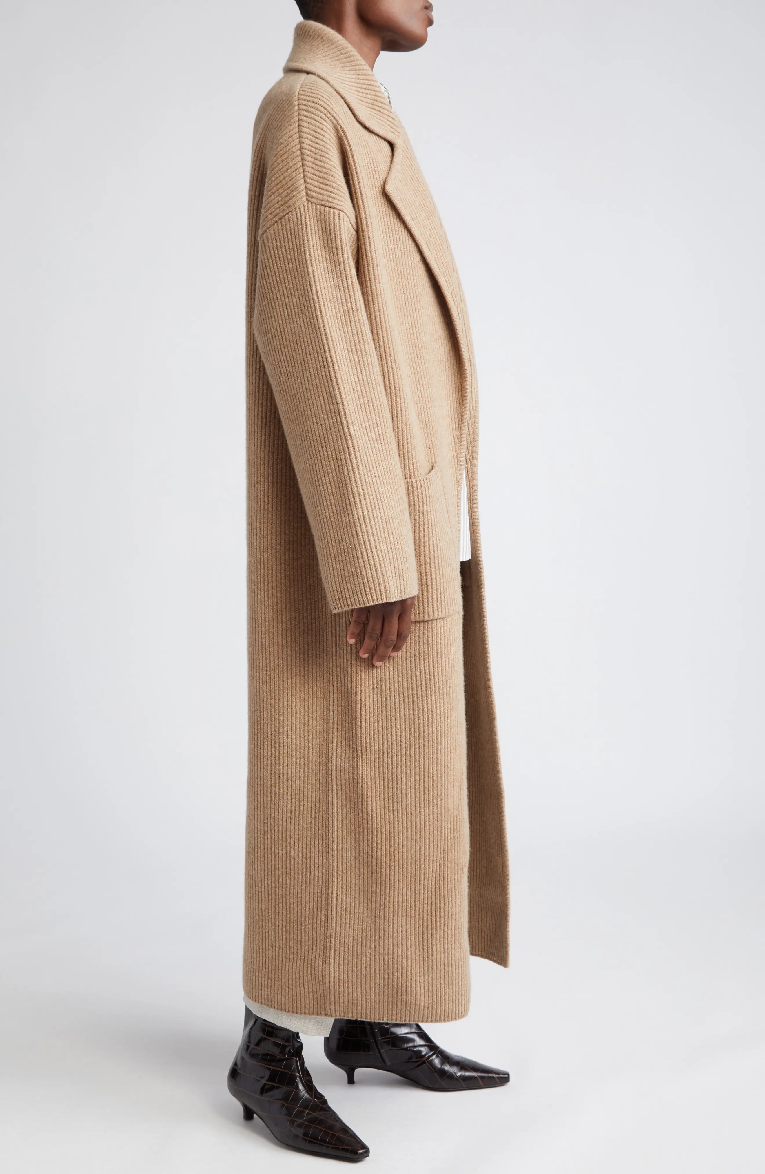Wool Blend Rib Cardigan Coat - 3