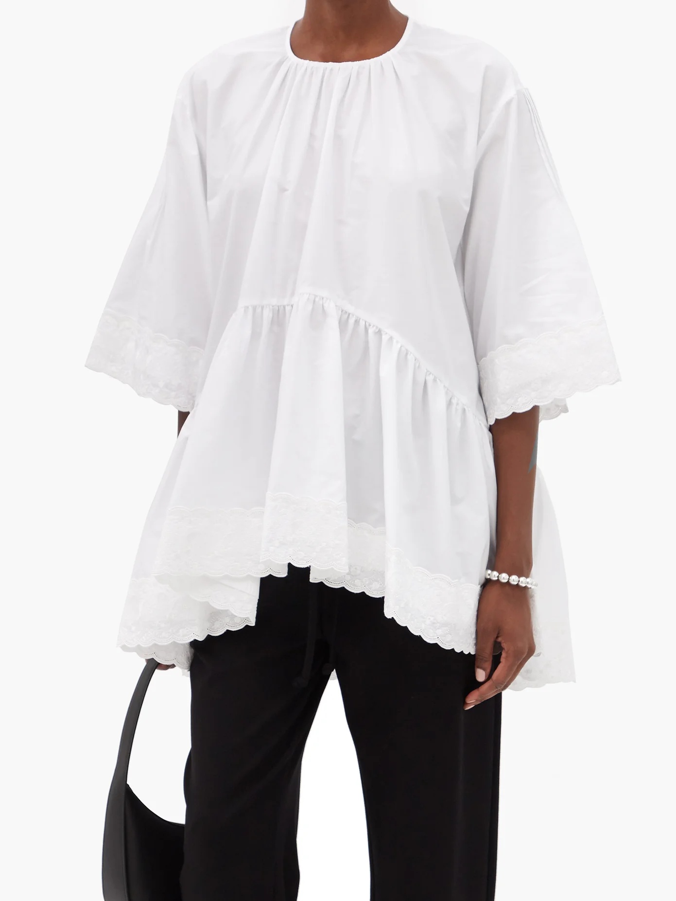 Scallop-hem embroidered cotton-poplin top - 6