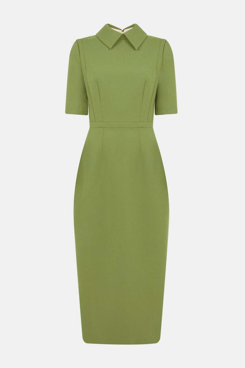 Valletta Dress In Olive Single Wool Crepe 1