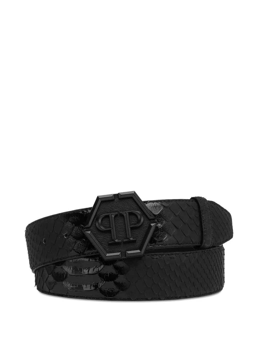python-leather logo-buckle belt - 1