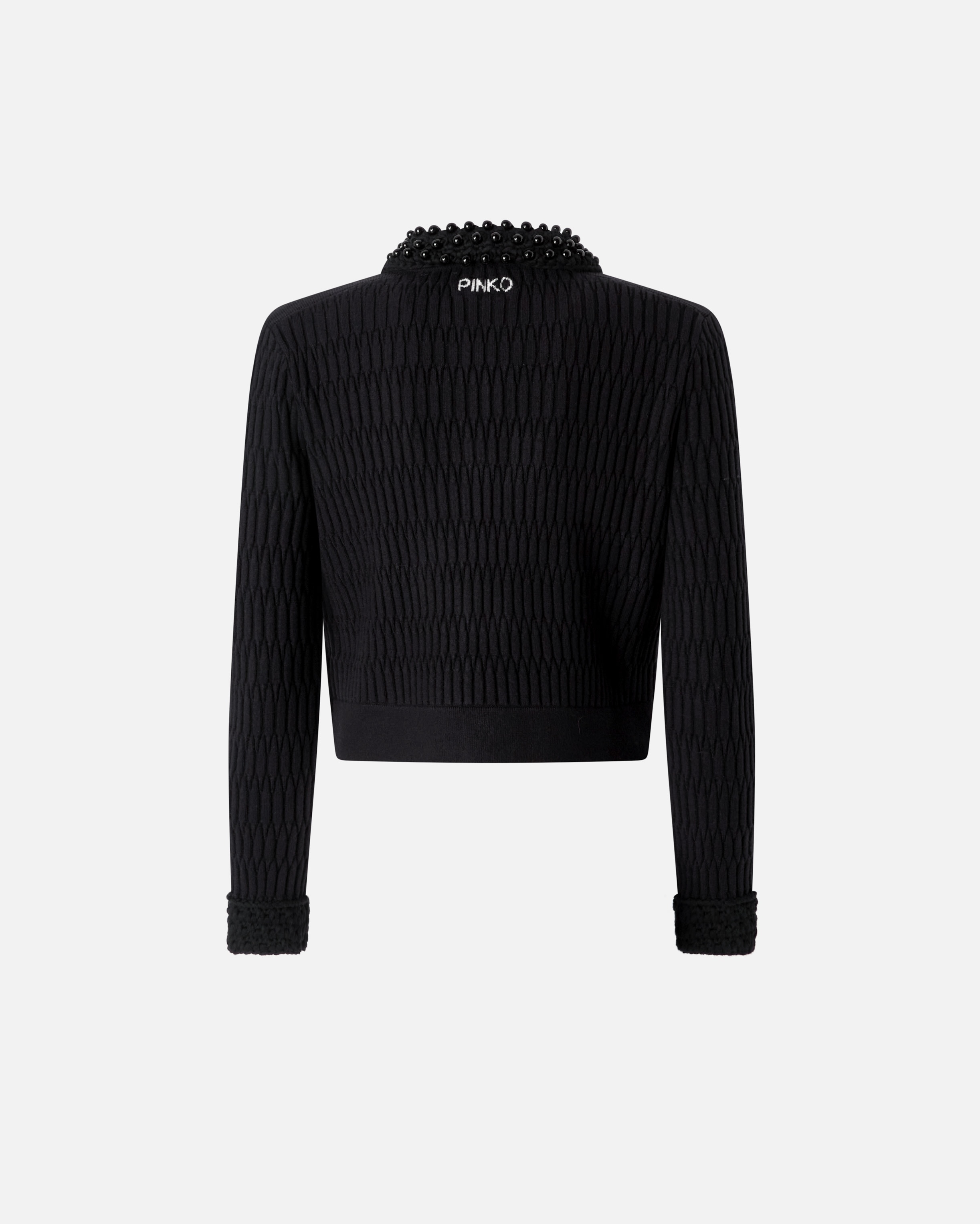 SHORT KNIT JACKET WITH BEADED CROCHETED COLLAR - 6