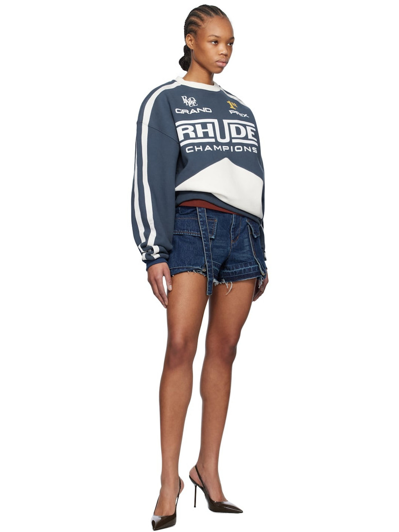 Rhude Blue & White ' Champions' Crewneck Sweatshirt outlook