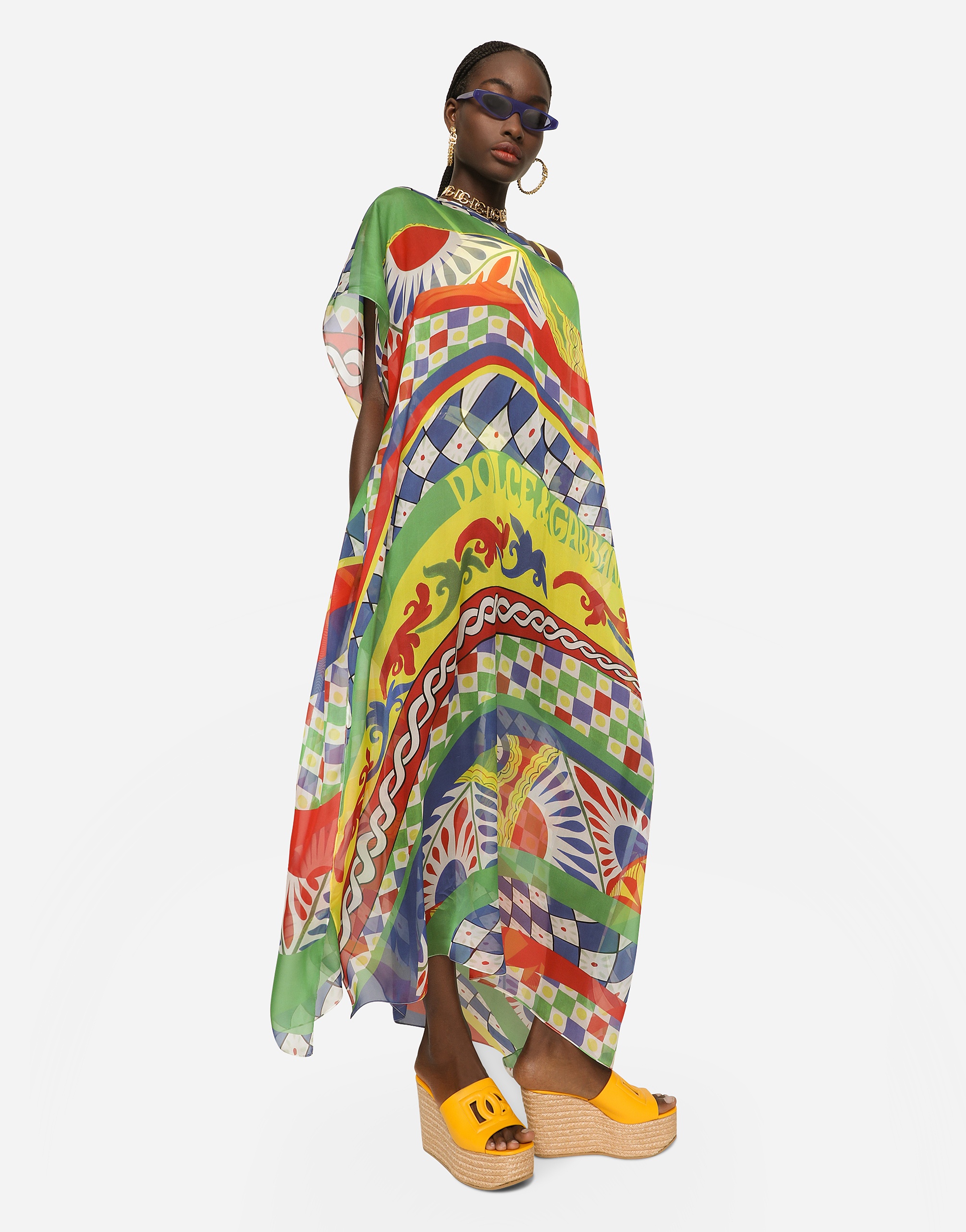 Carretto-print chiffon caftan - 2