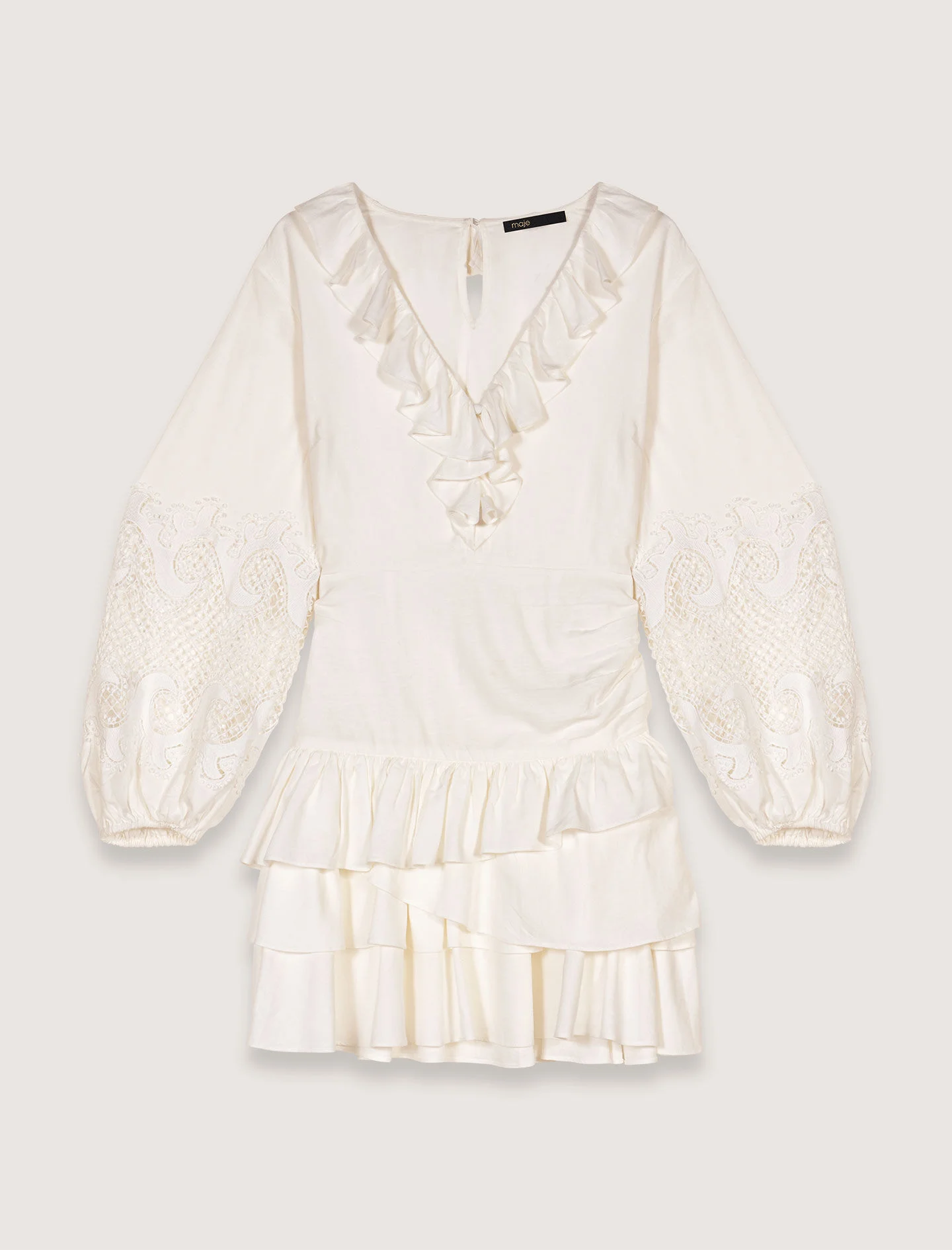 Ruffled embroidered sleeve dress - 1