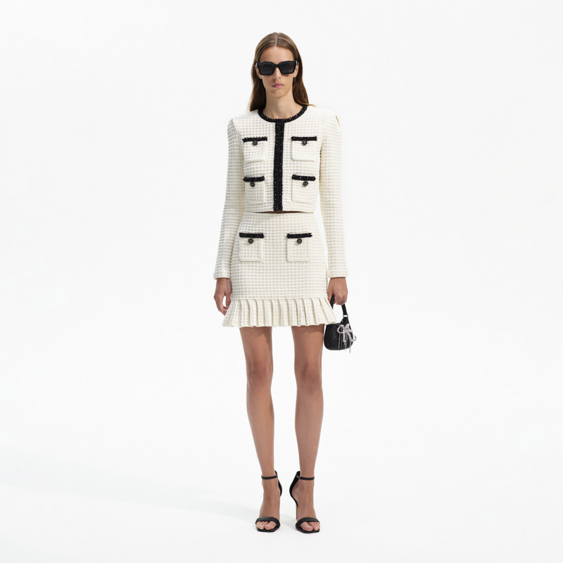 Cream Textured Knit Mini Skirt 1