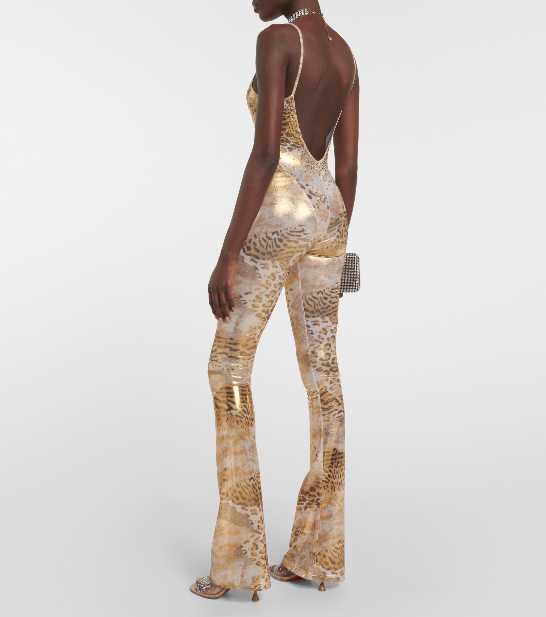 Embellished printed flared jumpsuit - 3