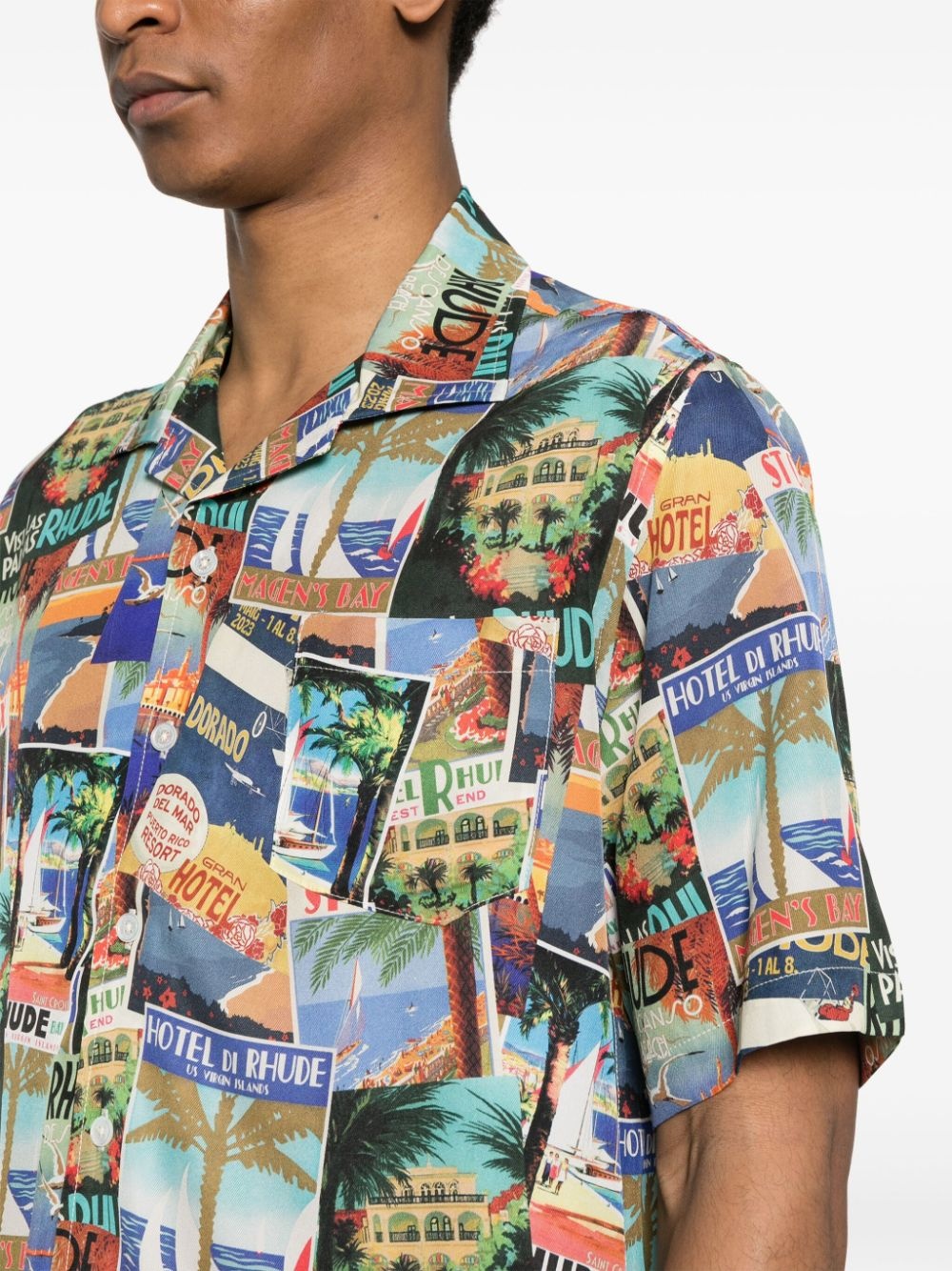 Postal Card-print bowling shirt - 5