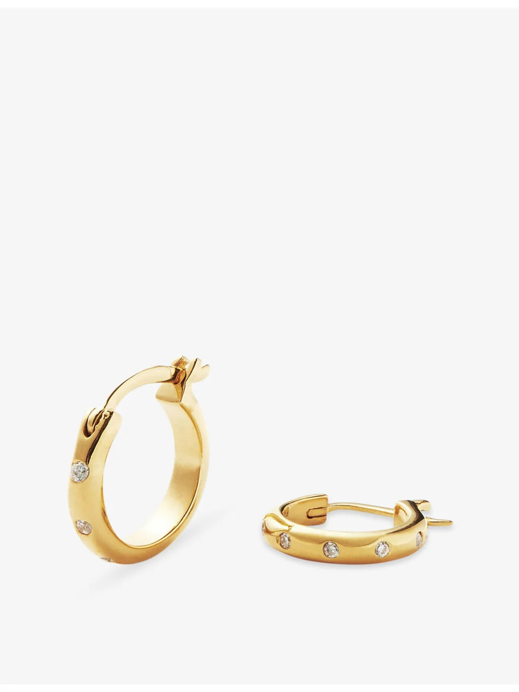 Mini Solar Studded 18ct Yellow Gold Vermeil And Cubic Zirconia Hoop Earrings - 1