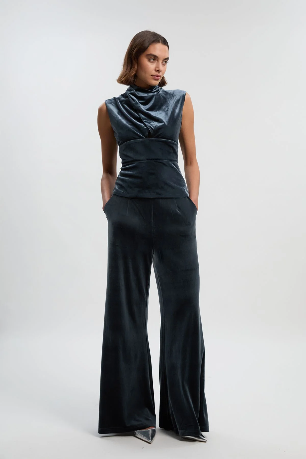 Velvet Woven Wide Leg Trouser - 1