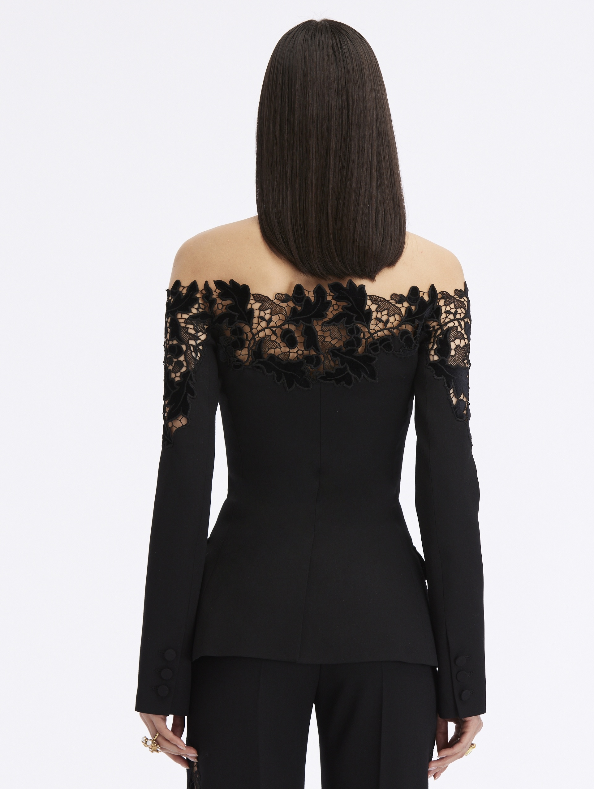 OFF SHOULDER VELVET GUIPURE JACKET - 3