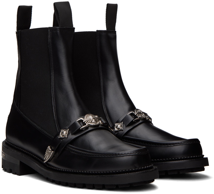 TOGA VIRILIS Black Graphic Hardware Chelsea Boots | REVERSIBLE