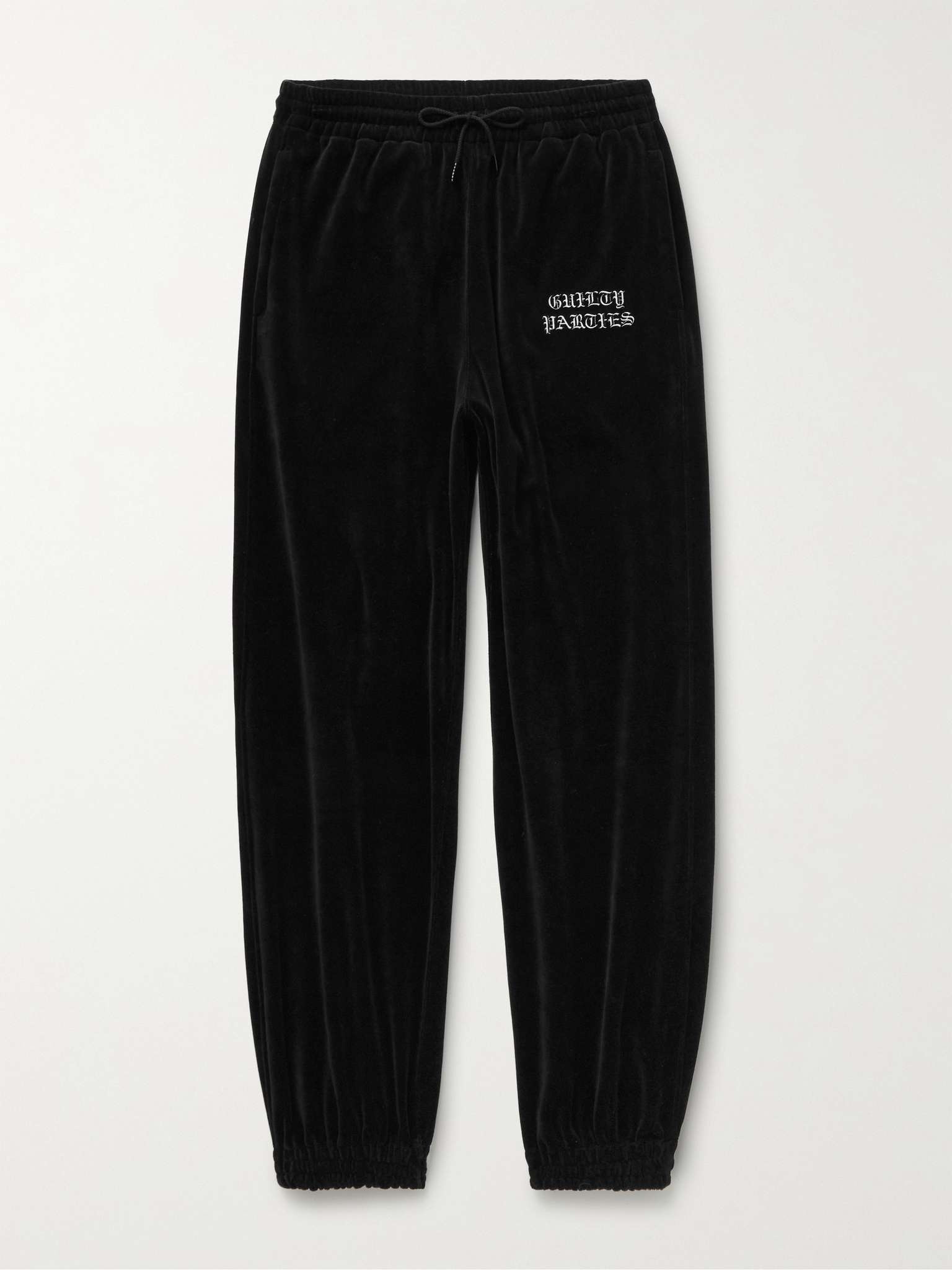 Tapered Logo-Embroidered Cotton-Blend Velour Sweatpants - 1