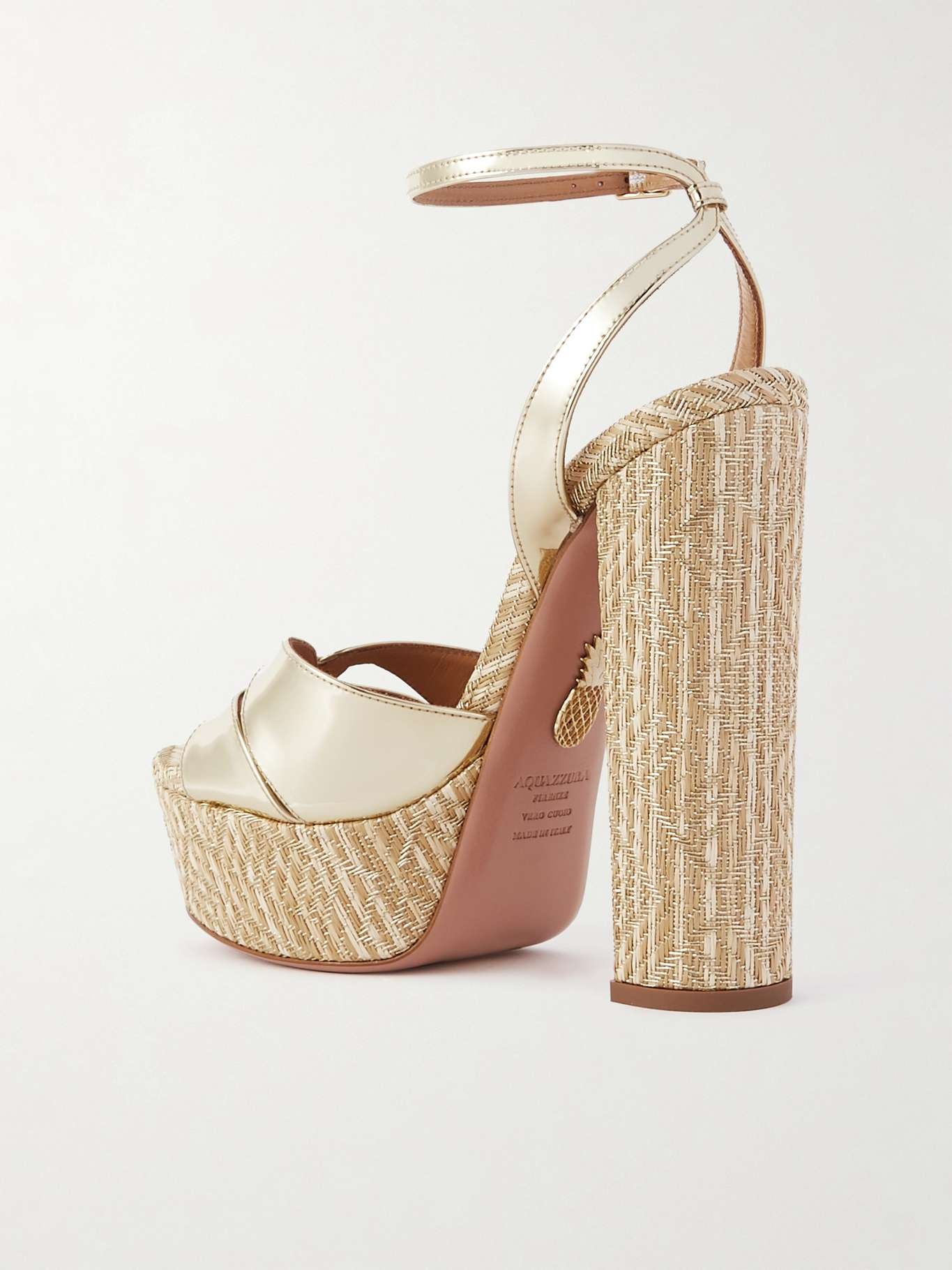 Villette 140 metallic faux leather and raffia platform sandals - 3