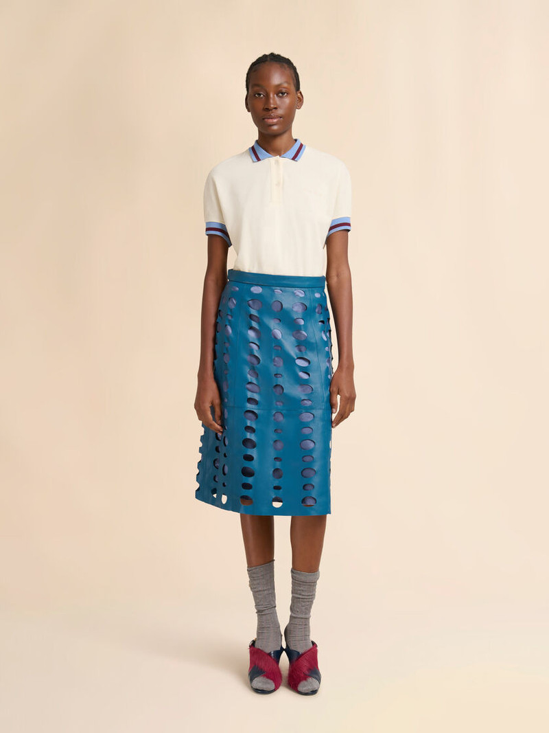 Marni BLUE NAPPA LEATHER SKIRT WITH CUT-OUT DETAILING outlook