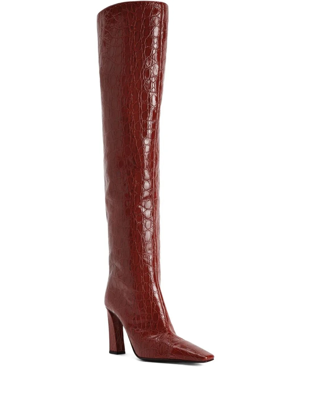 90mm crocodile-embossed knee-high boots - 1