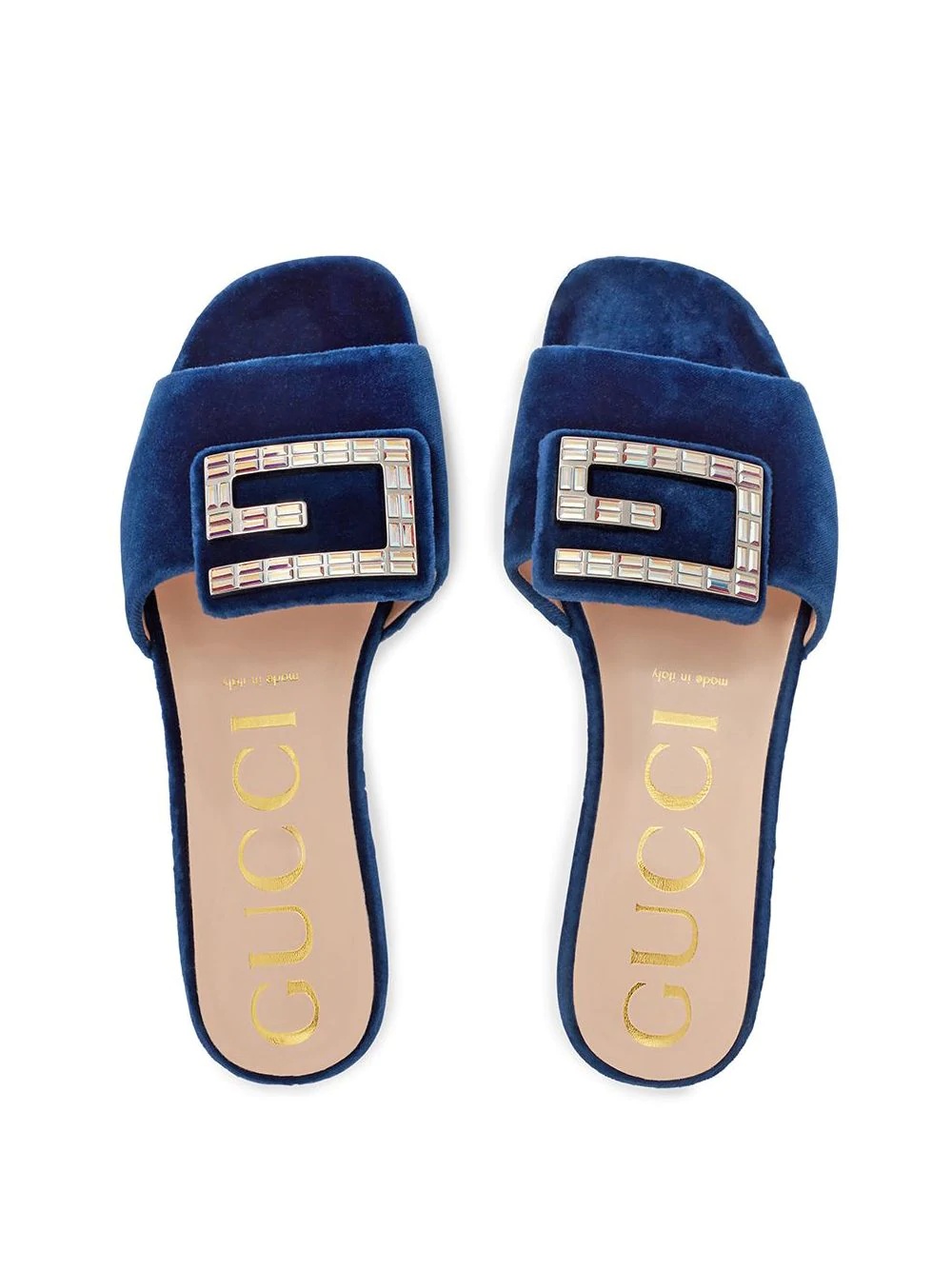 Velvet slides with crystal G - 4