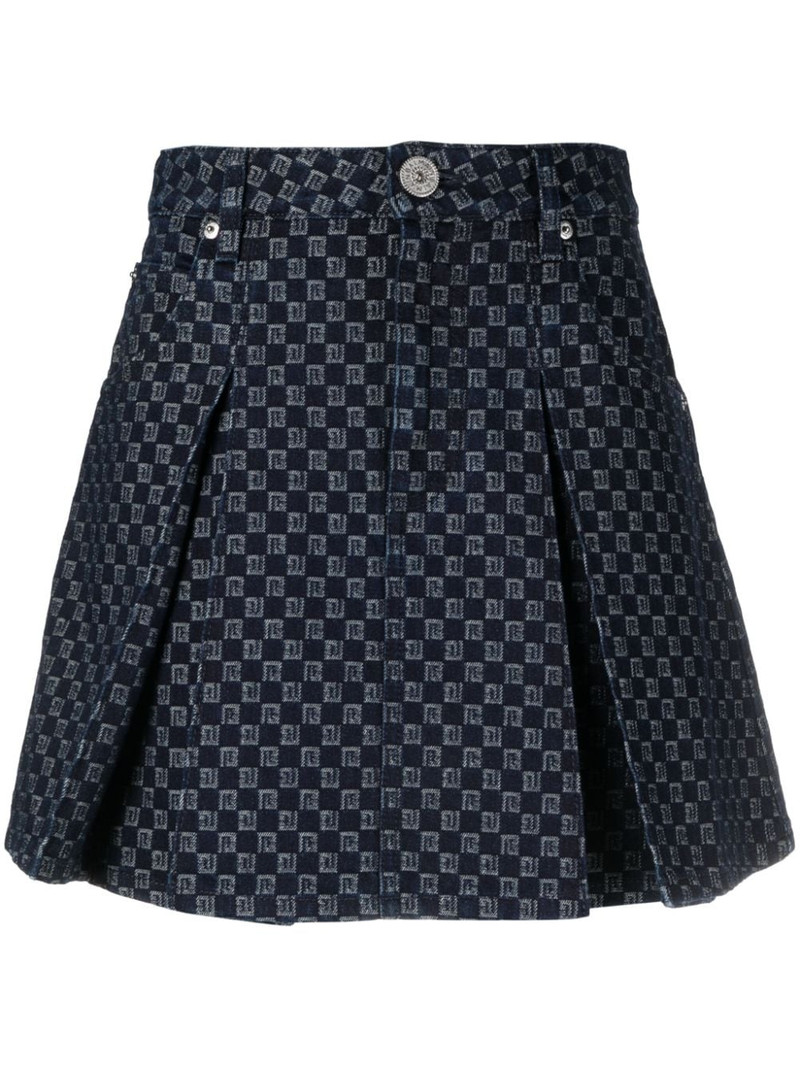 pleated monogram-jacquard denim miniskirt 1