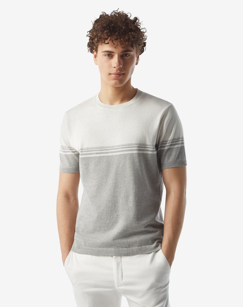 CORNELIANI White/grey cotton and silk knit crew neck knitwear outlook